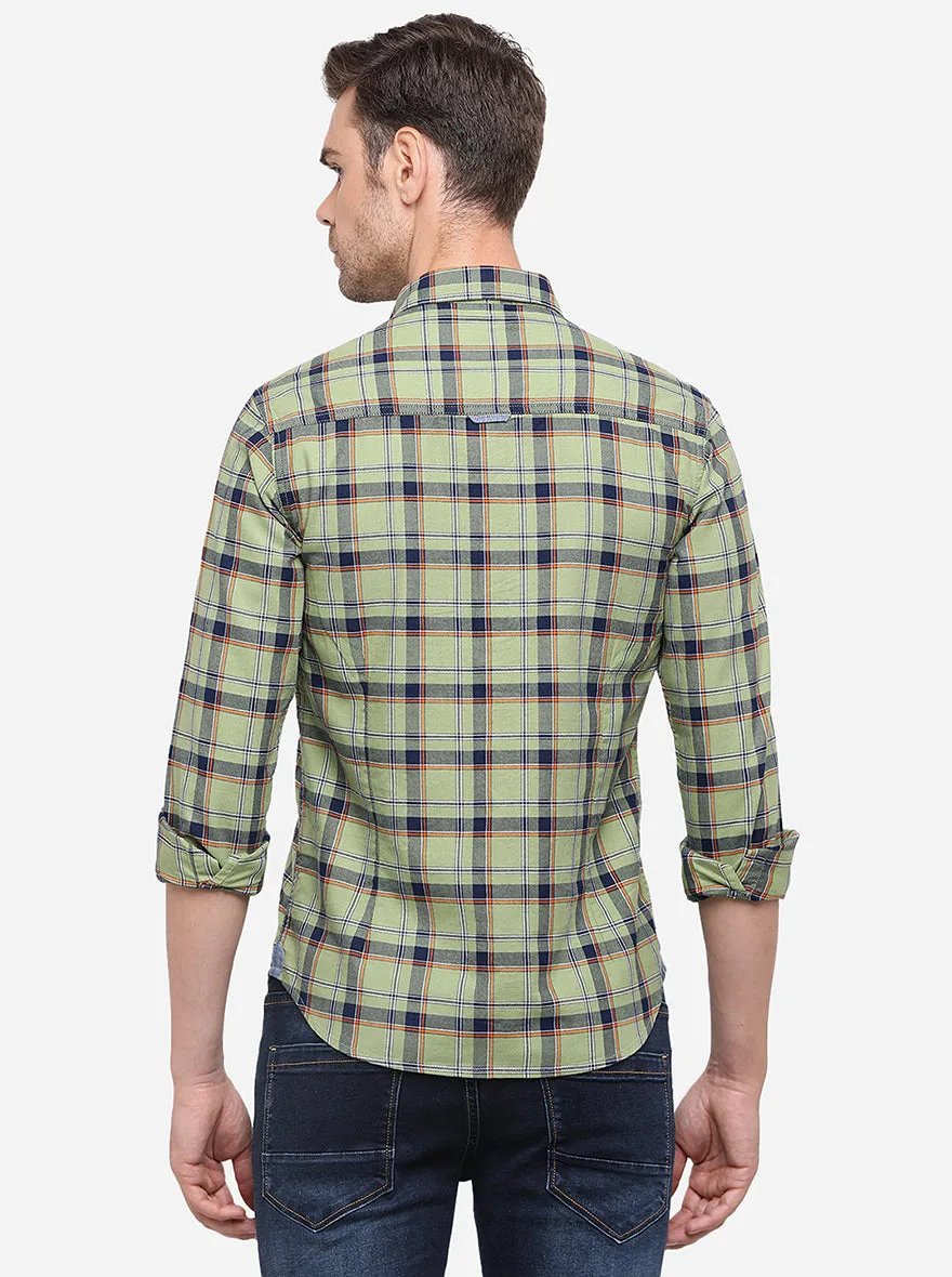 Dusty Green Checked Slim Fit Casual Shirt | Greenfibre