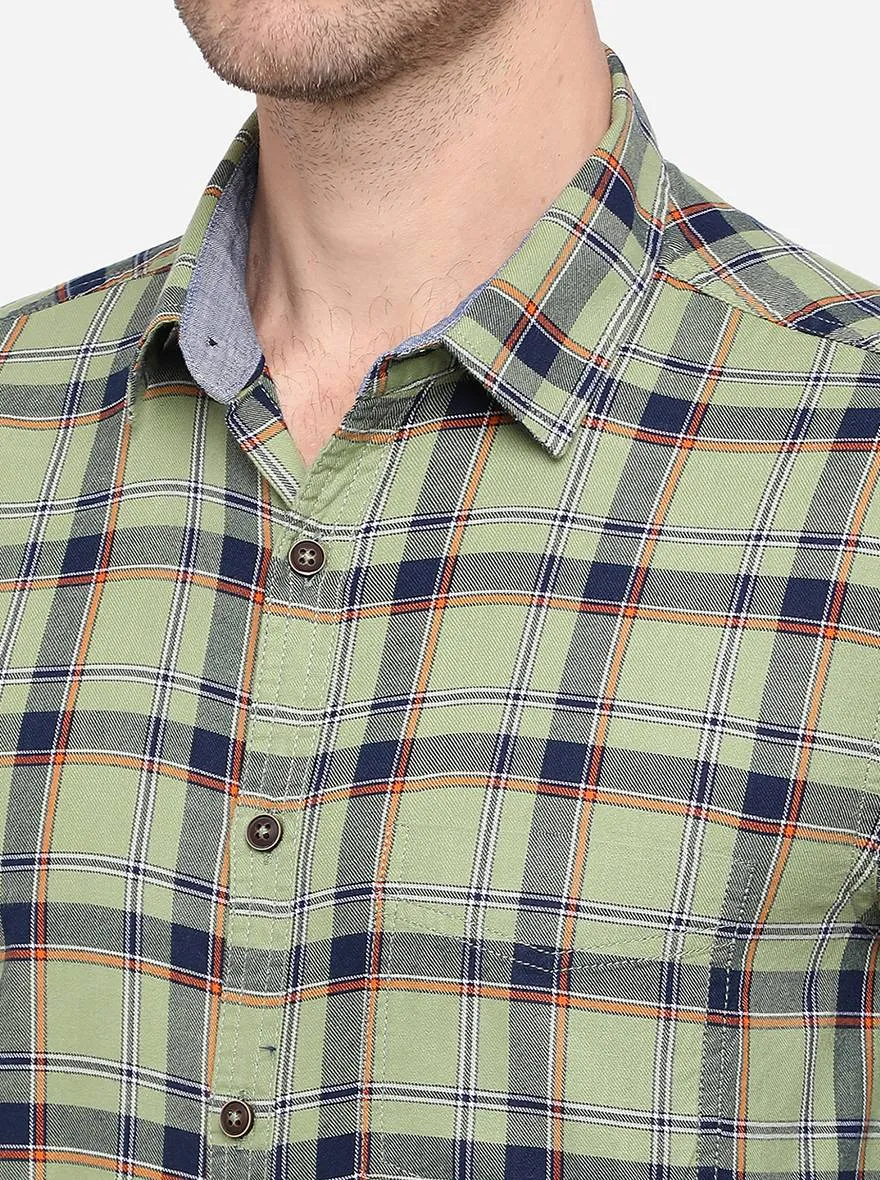 Dusty Green Checked Slim Fit Casual Shirt | Greenfibre