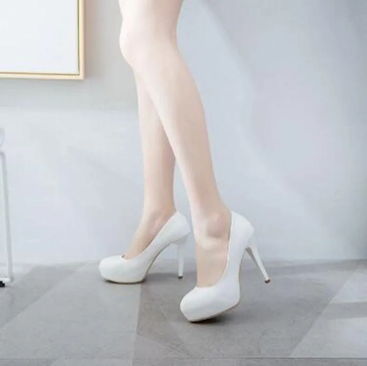 Elegant Solid PU Leather High Heel Slip-On Dress Shoes for Women