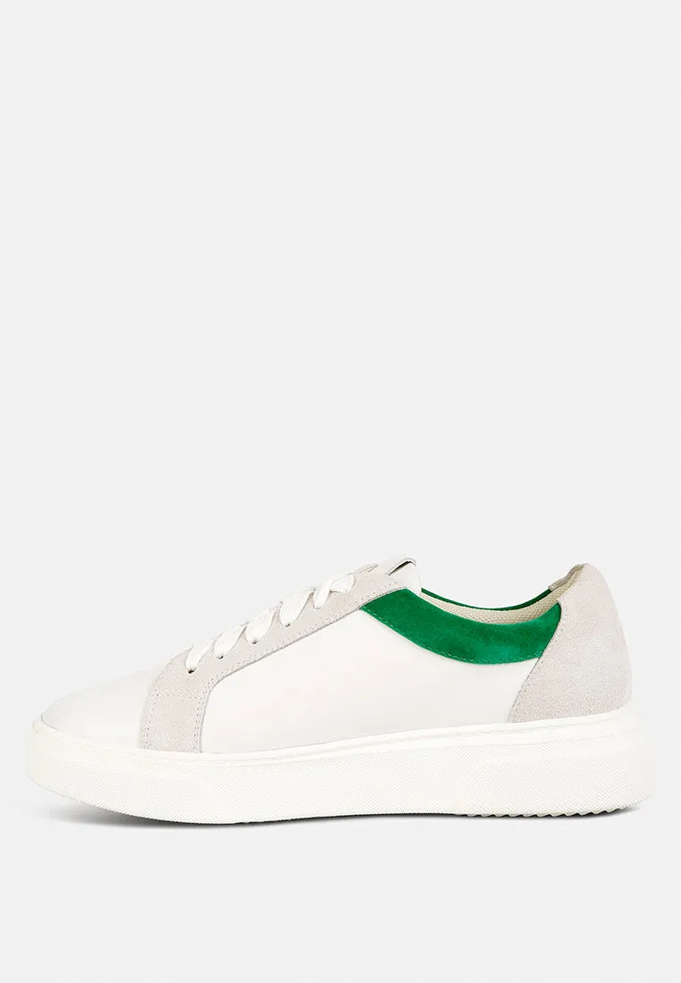 ENDLER Color Block Leather Sneakers in Green