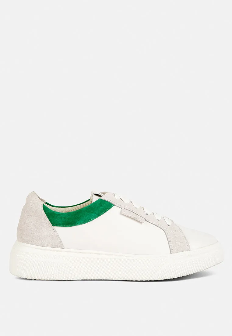 ENDLER Color Block Leather Sneakers in Green