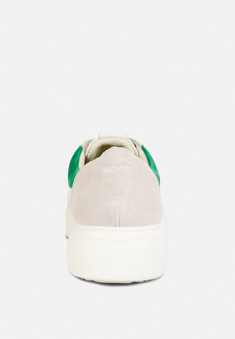 ENDLER Color Block Leather Sneakers in Green