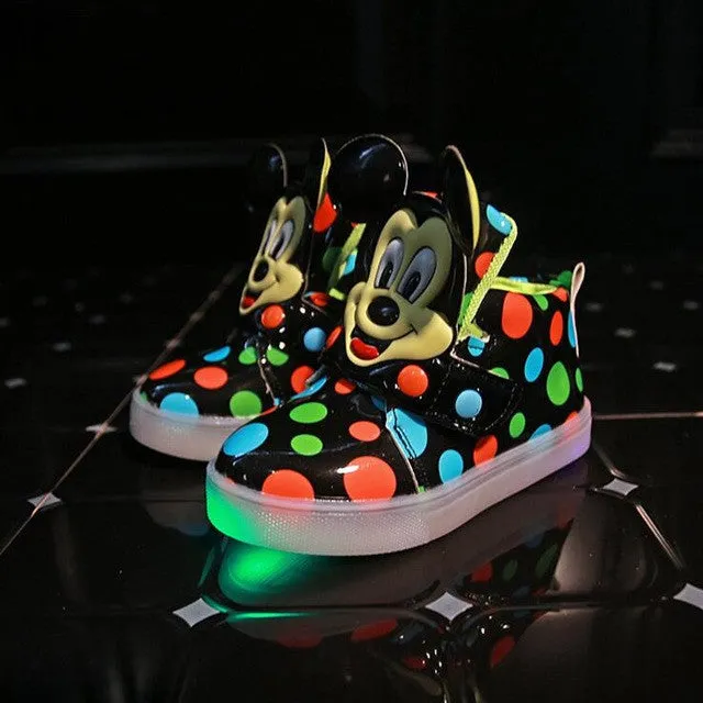 Fashion boys girls luminous sneaker Minnie children flashing kids led lighting child casual shoes