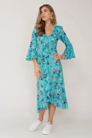 Felicity Midi Dress Turquoise Flower