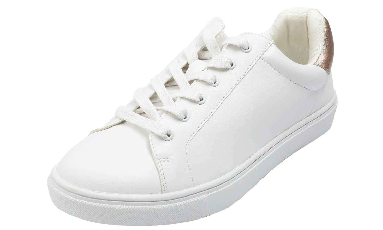 Feversole Women's Featured PU Leather White Rose Gold Lace Up Sneaker