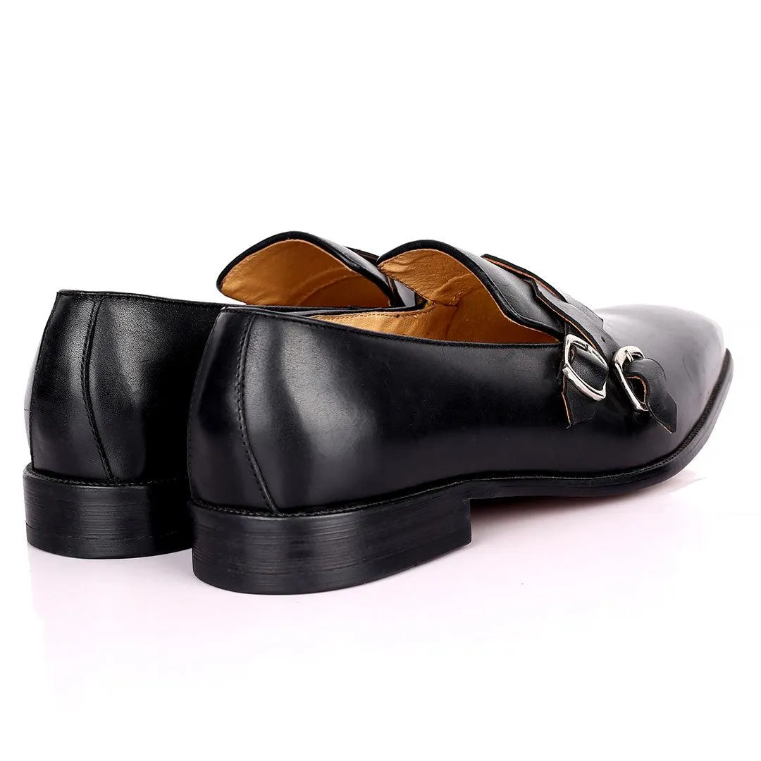 Gian Elegant Intertwined Double Belt Designed Formal Shoe - Black