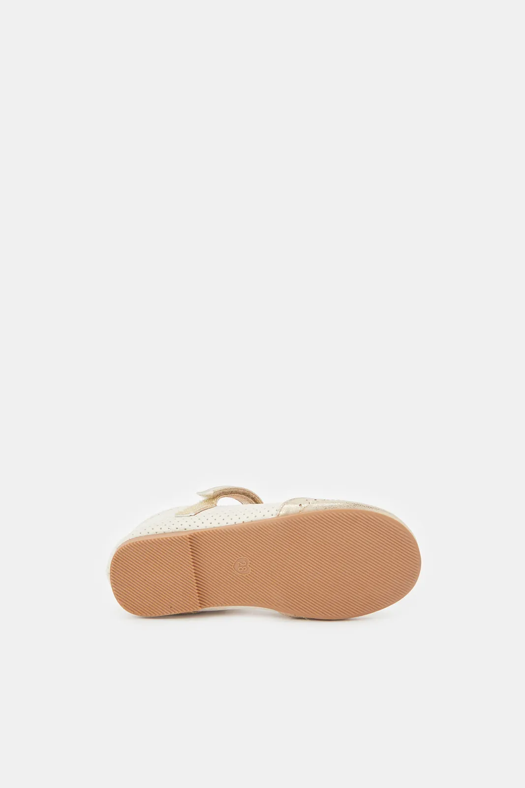 Girls Beige And Gold Embellished T-Bar Loafer