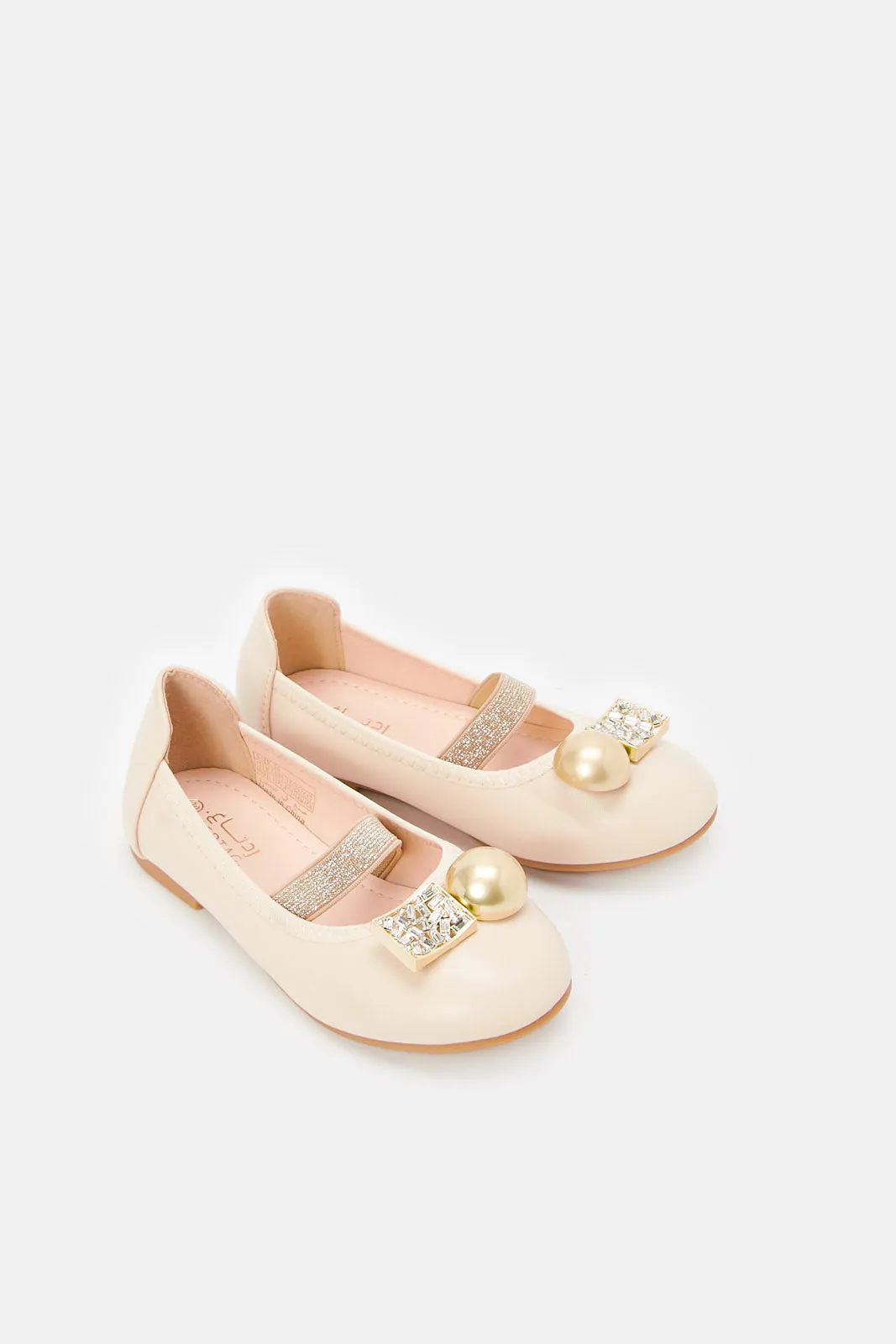 Girls Beige Diamante Ballerina