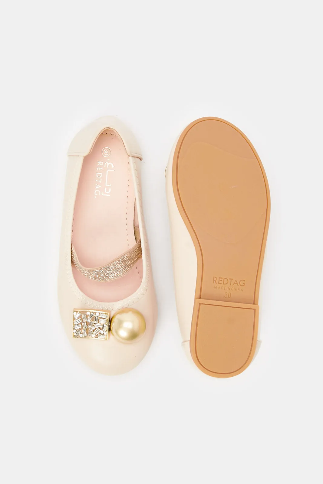 Girls Beige Diamante Ballerina