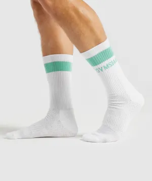 Gymshark Premium Logo Crew Socks 1pk - White/Light Green