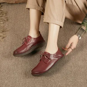 Handmade Soft Leather Oxfords & Tie Shoes For Women in Brown/Red