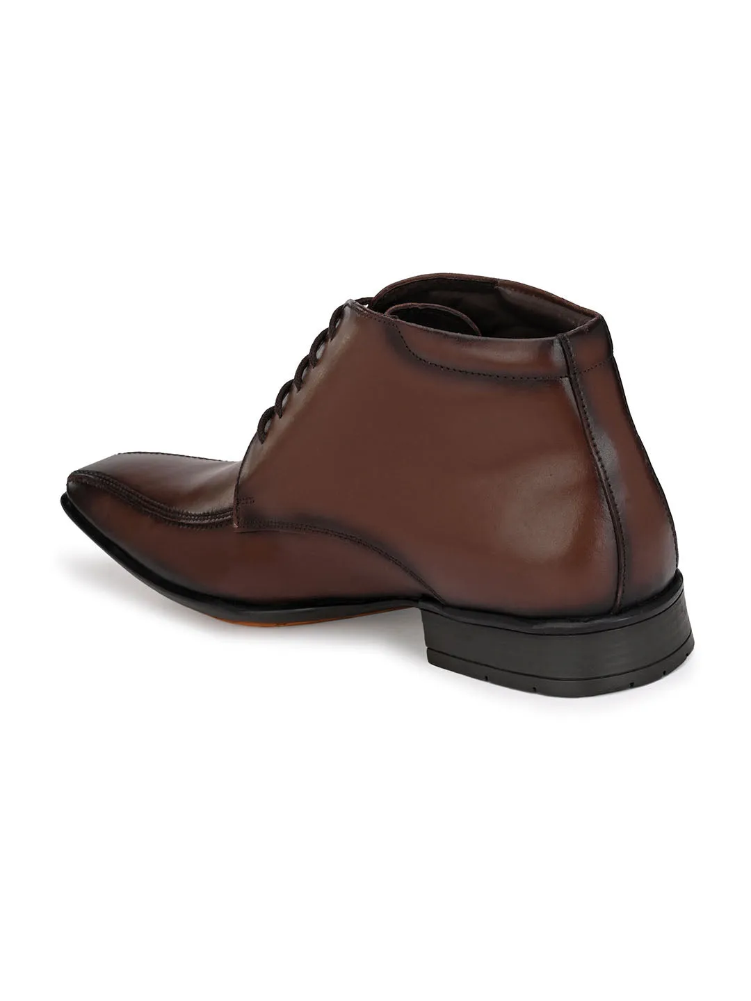 Hitz Men's Brown Leather Derby Ankle Boot Shoes