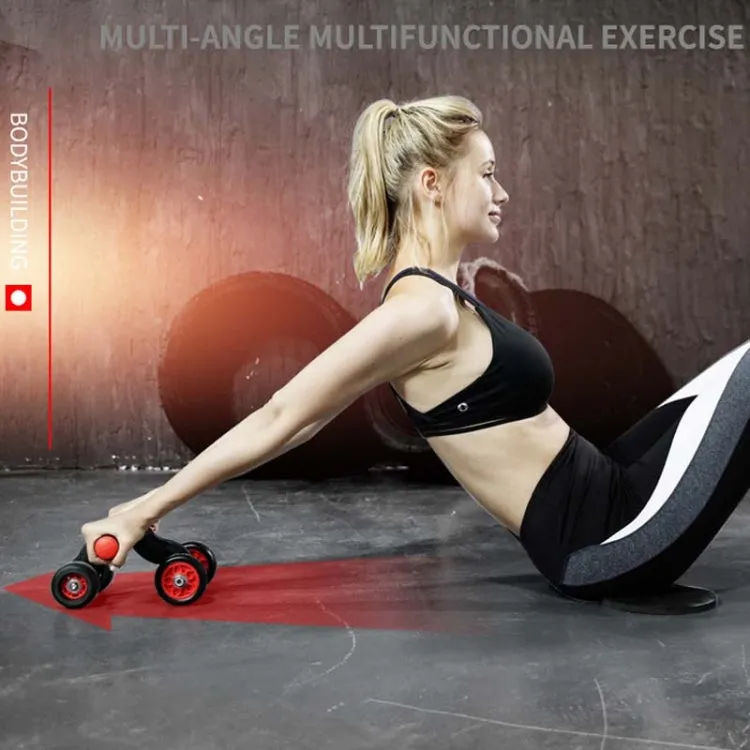 HT01 Automatic Rebound Four-Wheel Silent Abdominal Wheel Exercise Fitness Equipment, Specification:with Kneeling Pad   Brake Pads