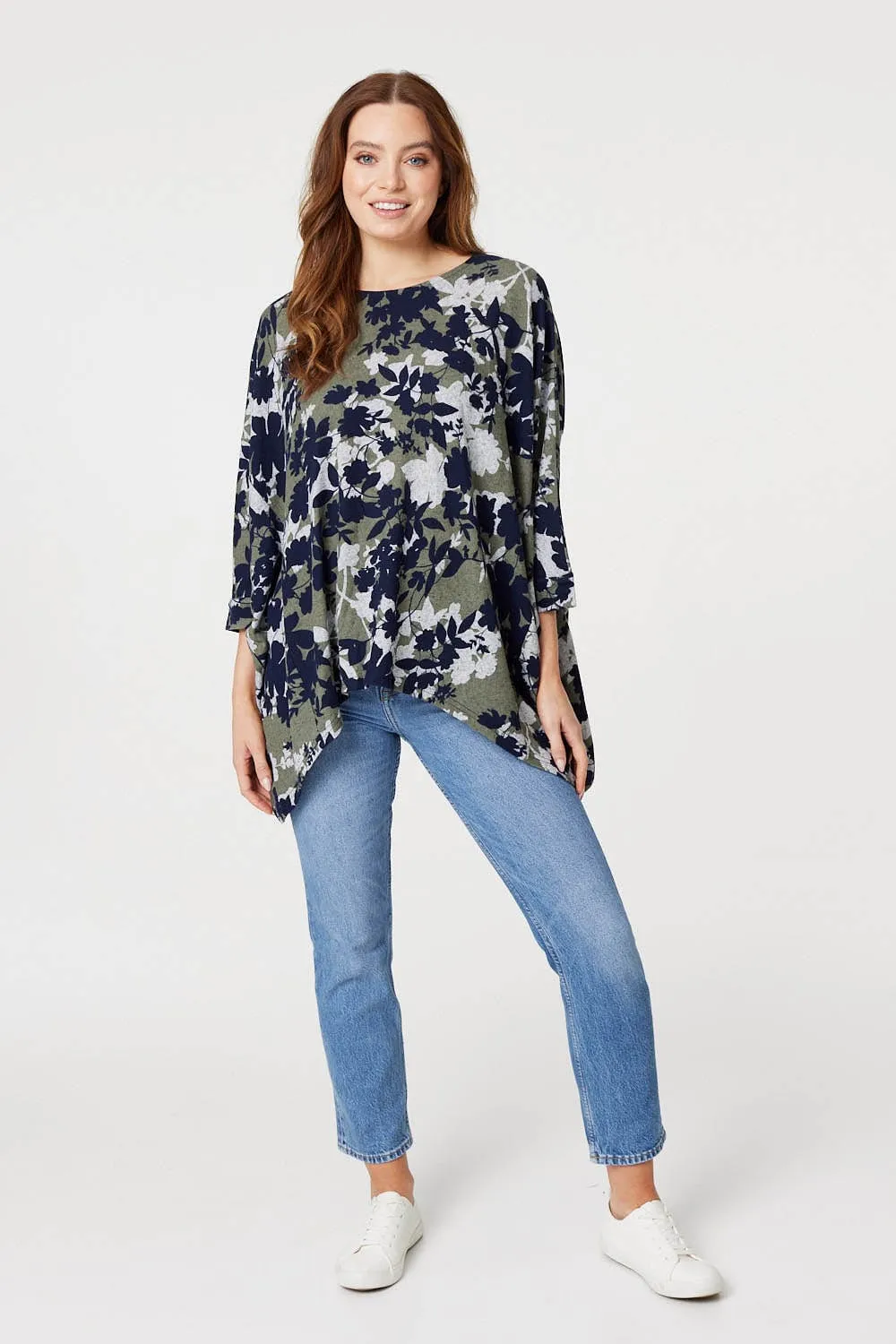 Leaf Print Oversized Blouse Top