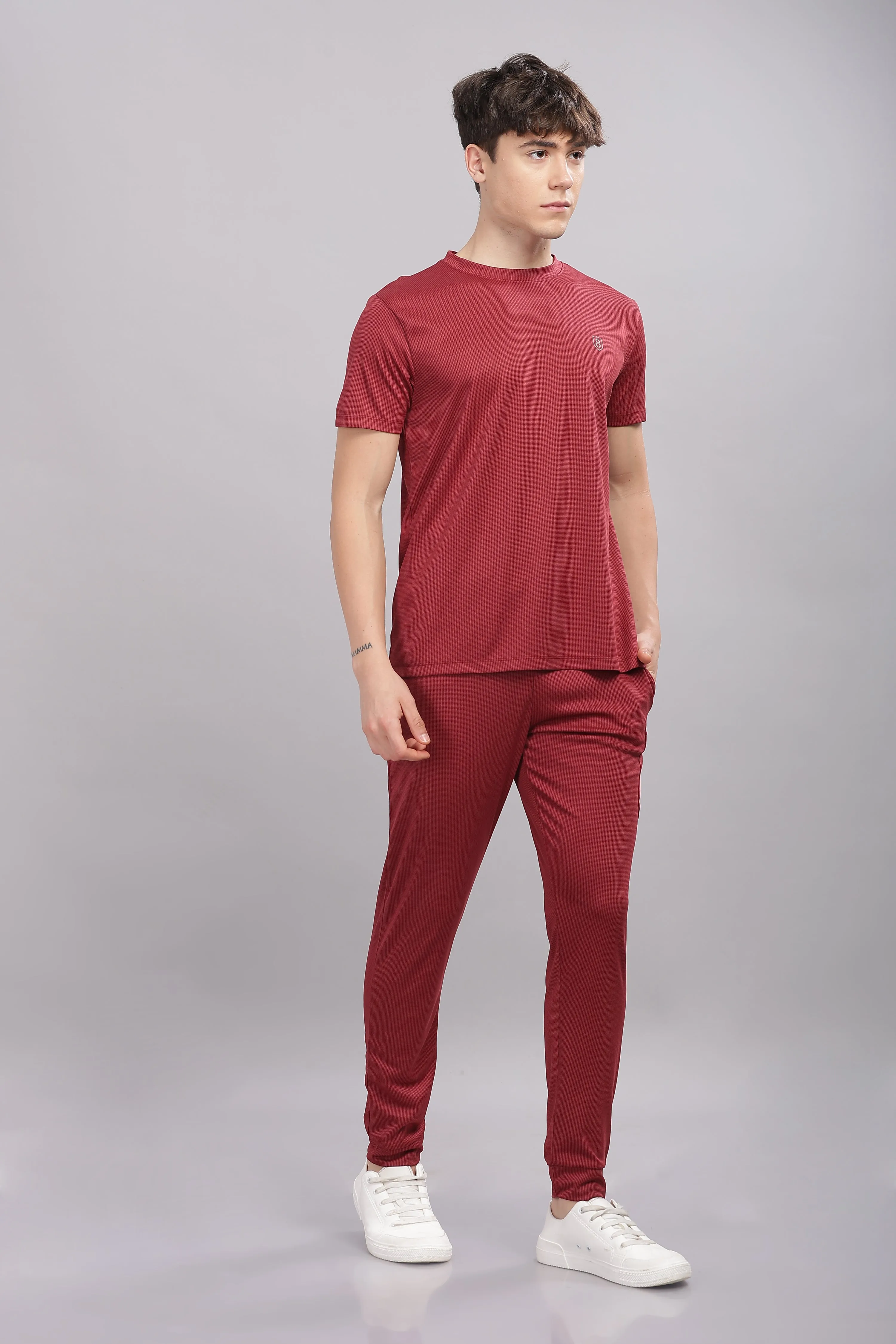 Lightweight Wrinkle Resistant Polyester Co-Ord Set for Men (Red)- Domin8