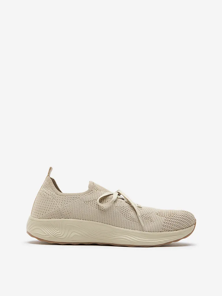 LUNA BLU Beige Knit-Textured Lace-Up Shoes