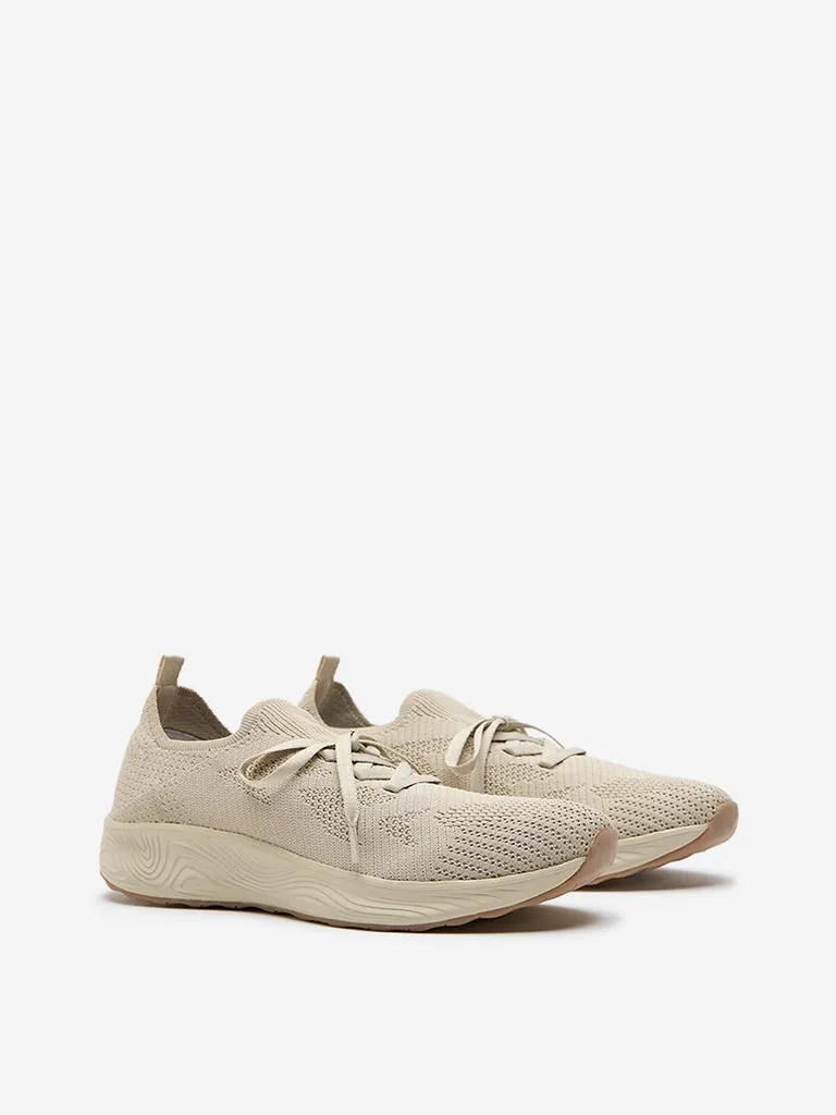 LUNA BLU Beige Knit-Textured Lace-Up Shoes