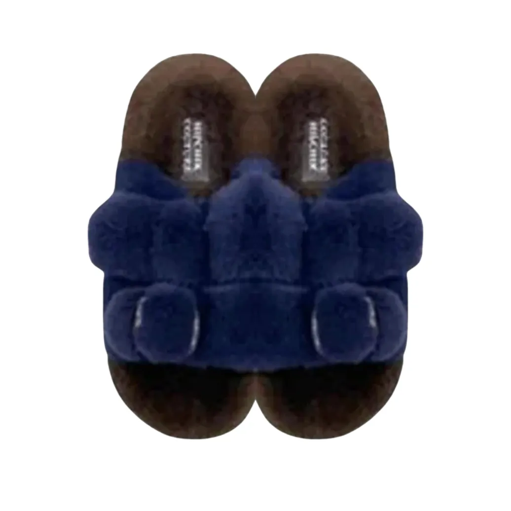 Luxe Mink Slide Sandals - Brown ‘n’ Navy