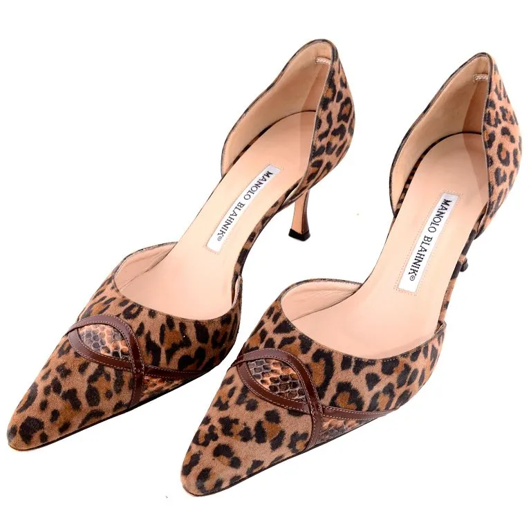 Manolo Blahnik D'Orsay Heels in Animal Print Suede Shoes