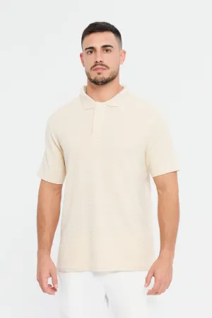 Men Beige Jacquard Polo Shirt