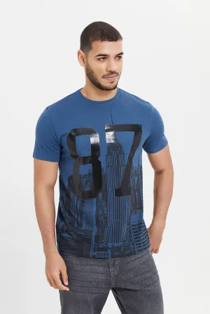 Men Blue Printed T-Shirt