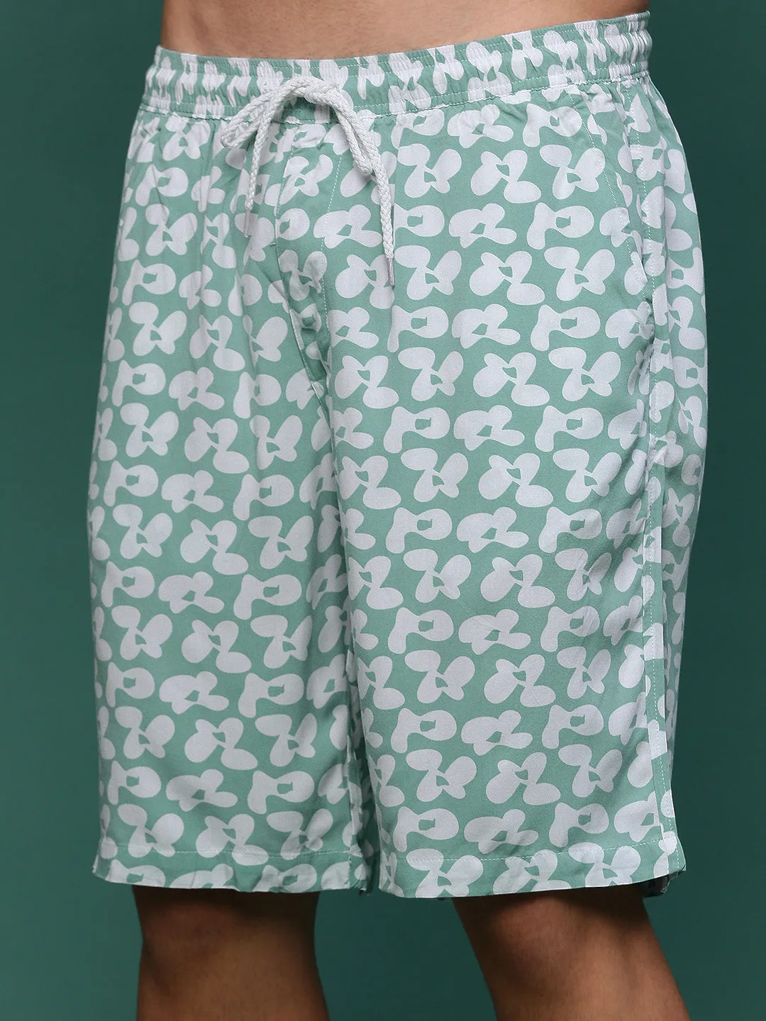 Men Sea Green Cuban Collar Printed Co Ords Set