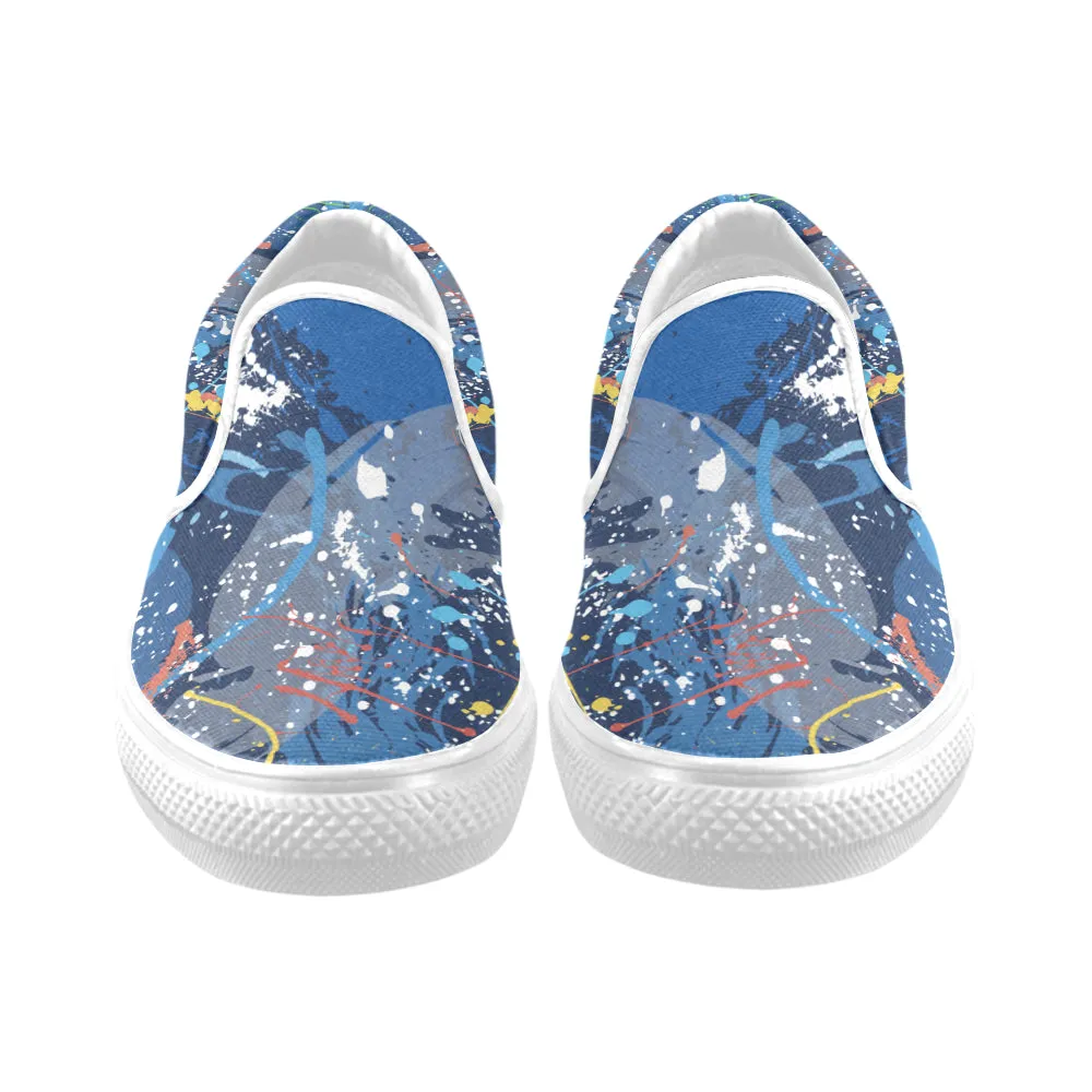 Men's Big Size Aquatic Paint Splatter Print Canvas Slip-on Shoes