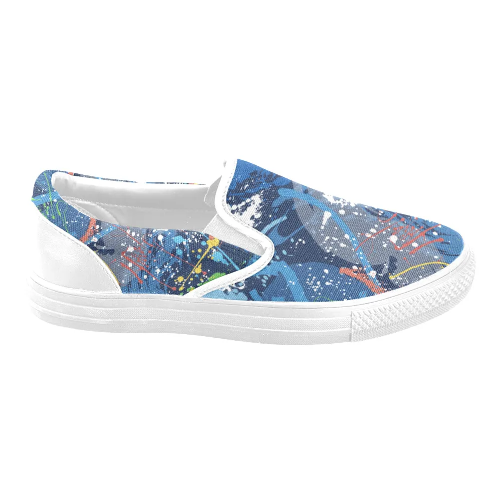 Men's Big Size Aquatic Paint Splatter Print Canvas Slip-on Shoes