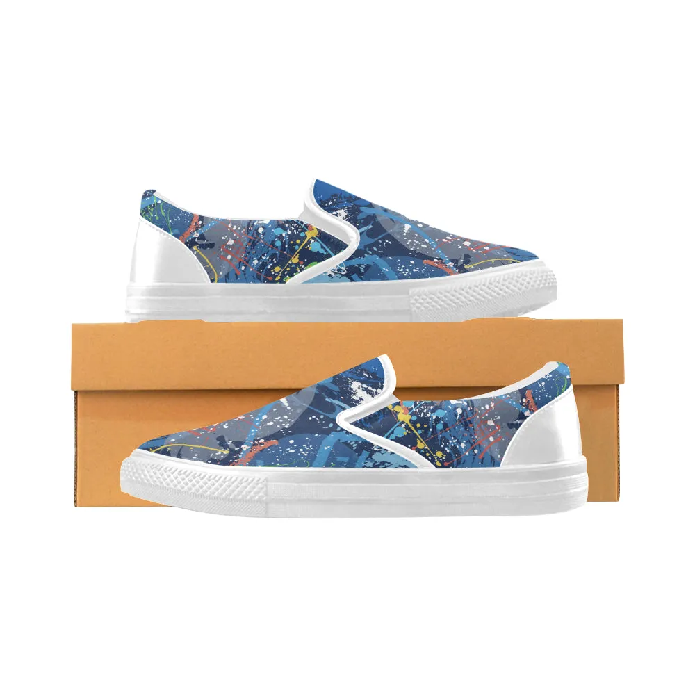 Men's Big Size Aquatic Paint Splatter Print Canvas Slip-on Shoes