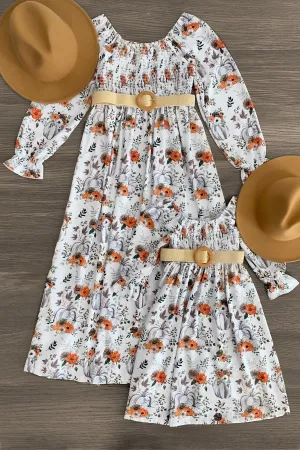 Mom & Me - White Pumpkin Floral Dress