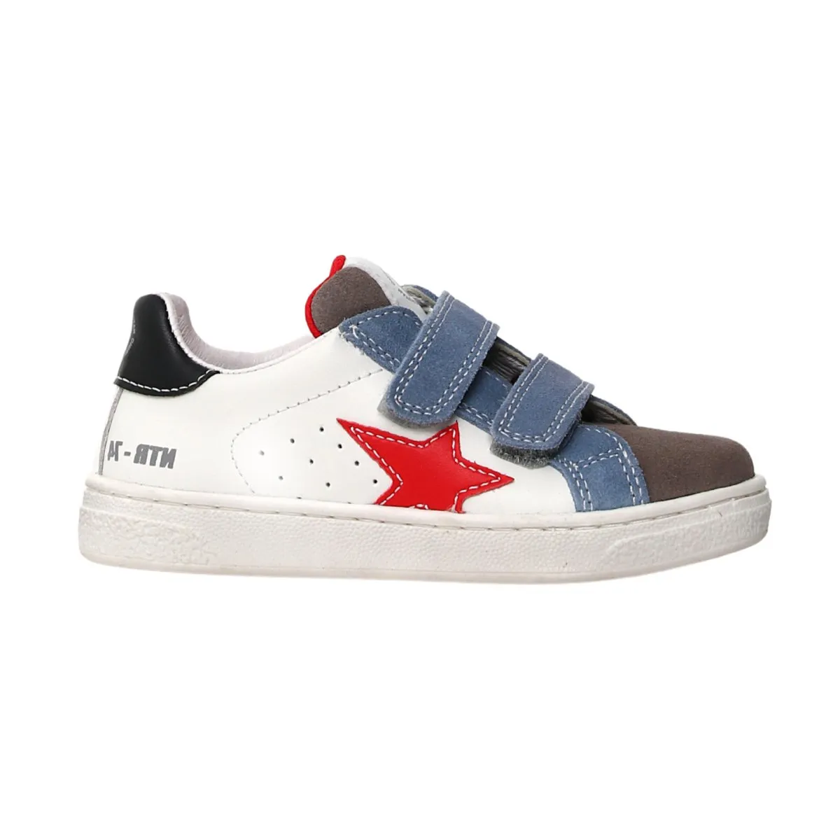 Naturino Boy's (Sizes 27-32) Pinn VL White Leather/Grey Toe/Red Star