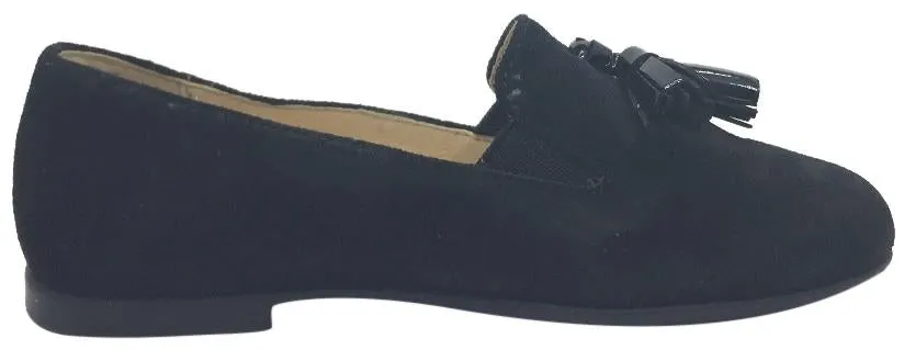 Naturino Girl's and Boy's 9201 Black Smooth Suede Upper Tassel Slip On Moccasin Flats Shoes