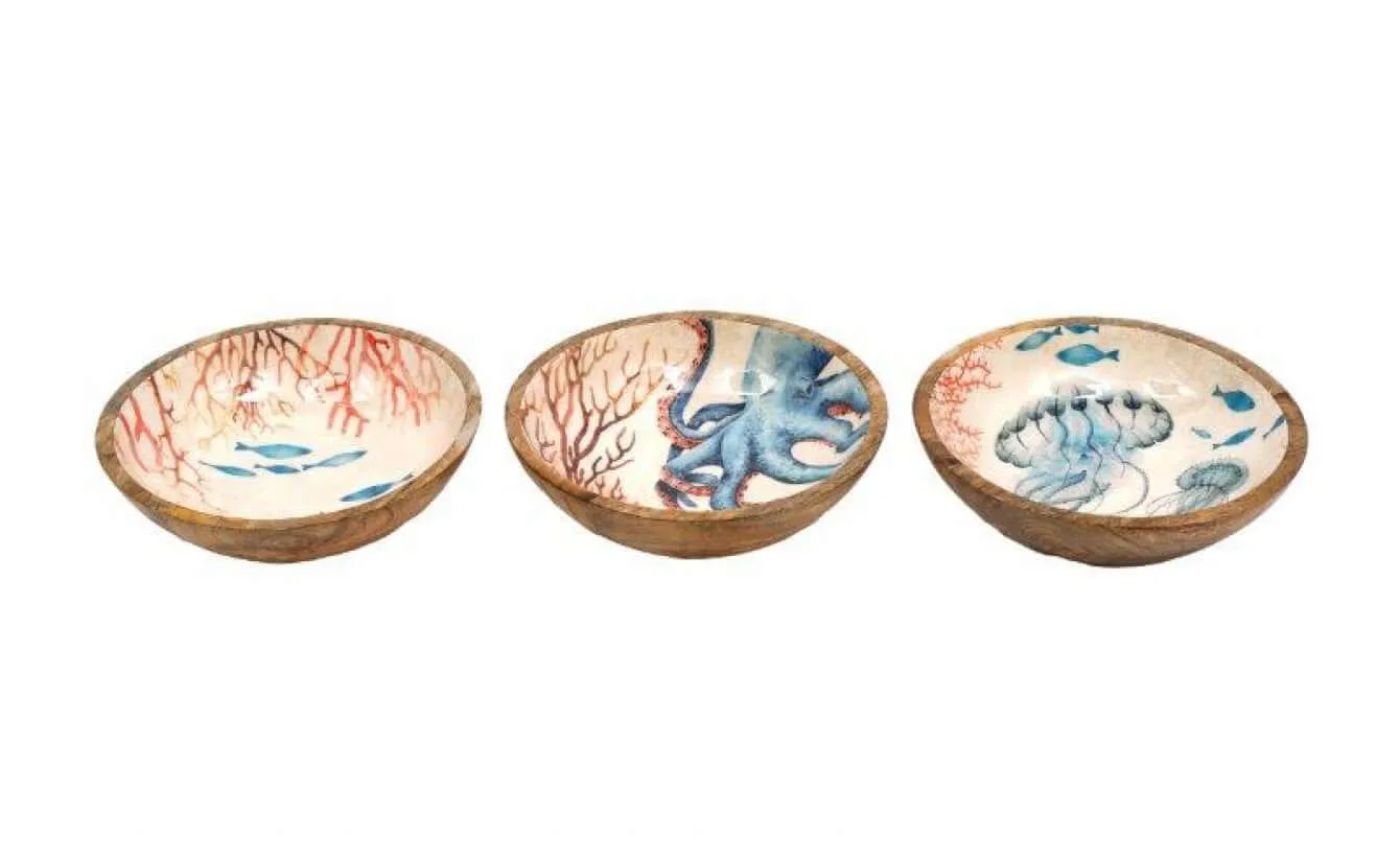 Nautical Theme Wood and Enamel Bowl - Medium