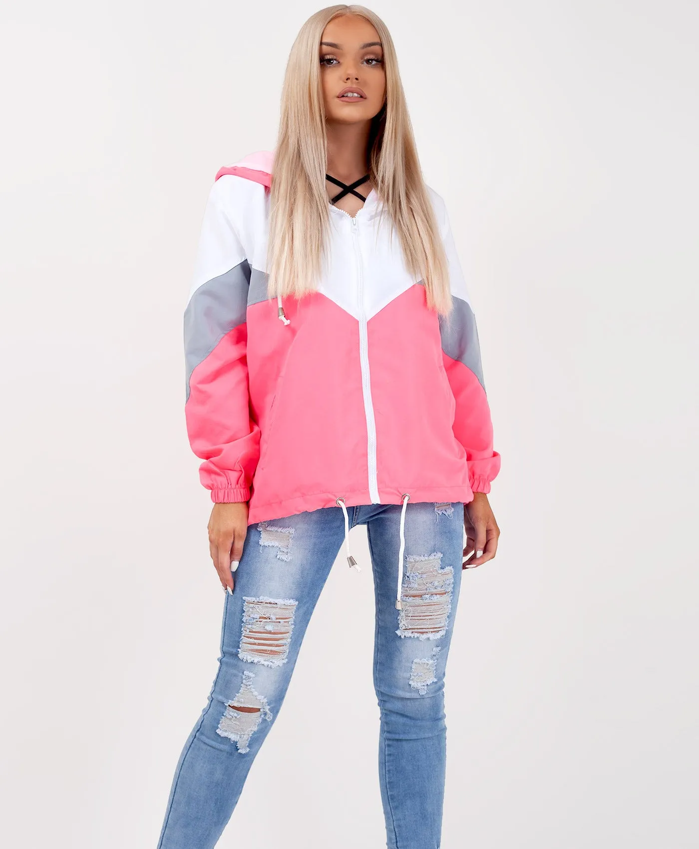 Neon Pink Colour Block Windbreaker Festival Jacket