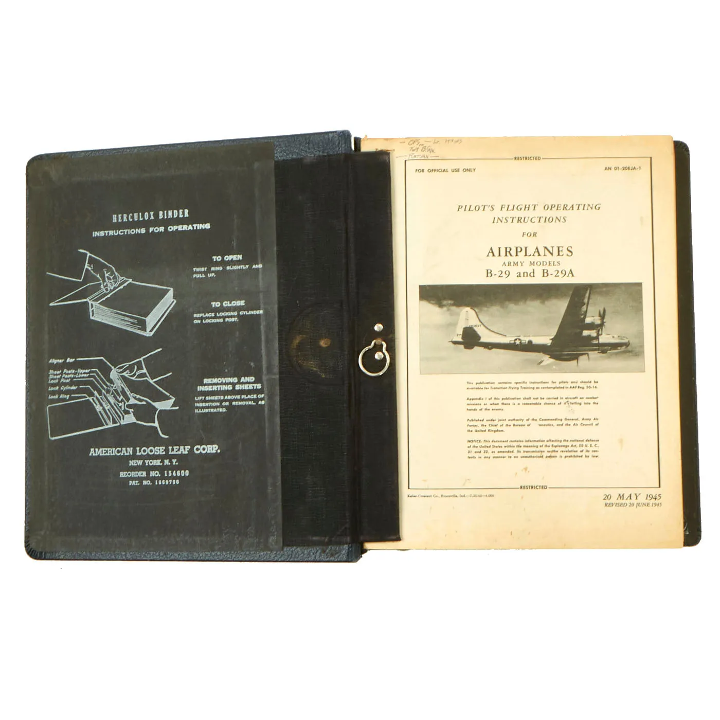 Original U.S. WWII & Korean War B-29 Bomber Series Flight Manuals and Guidelines With Load Adjuster Tool - 9 Items