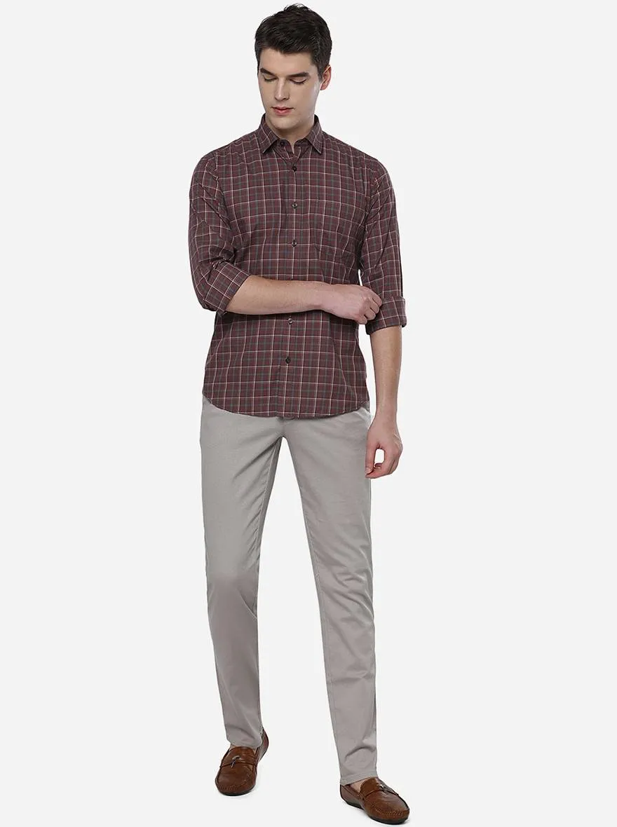 Oxblood Red Checked Slim Fit Casual Shirt | JadeBlue