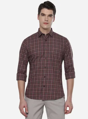 Oxblood Red Checked Slim Fit Casual Shirt | JadeBlue