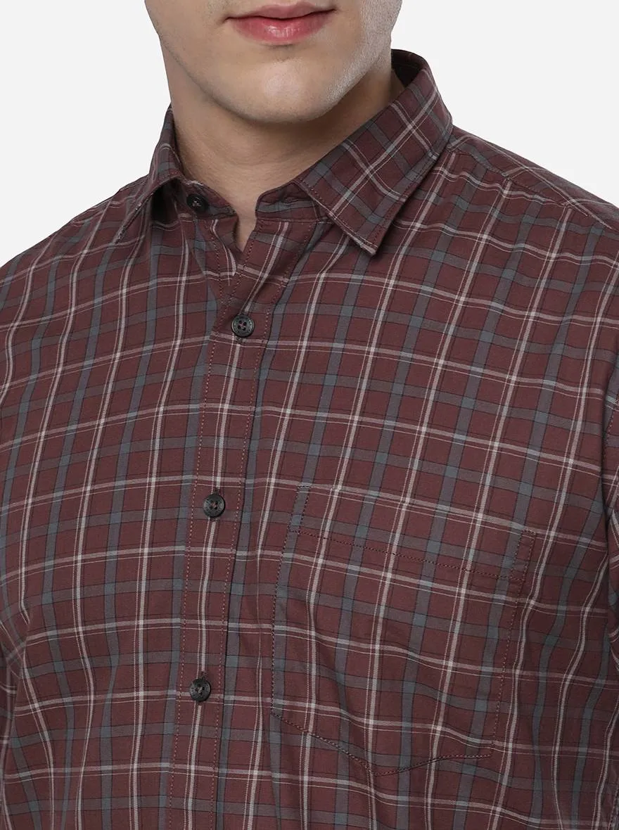 Oxblood Red Checked Slim Fit Casual Shirt | JadeBlue