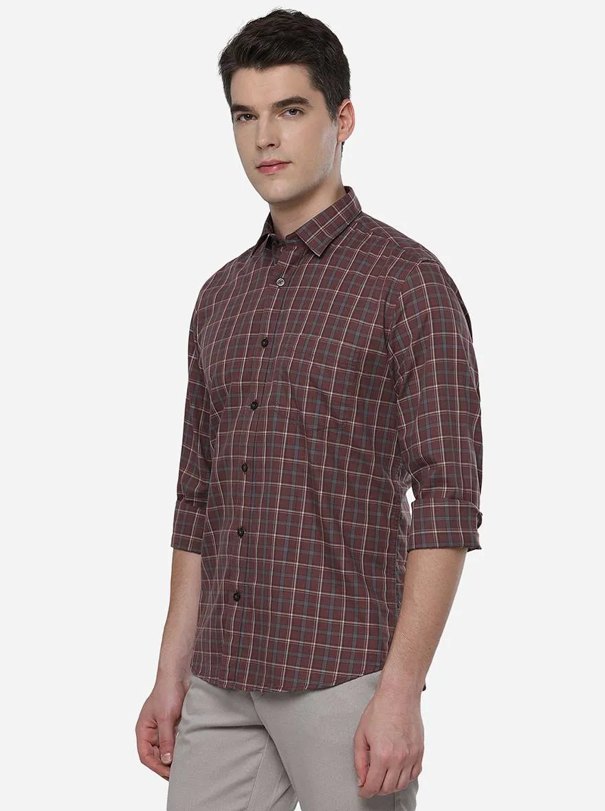 Oxblood Red Checked Slim Fit Casual Shirt | JadeBlue