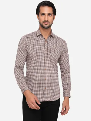 Pecan Brown Checked Slim Fit Semi Casual Shirt | Greenfibre