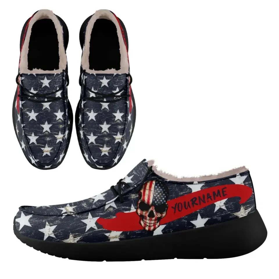 Personalized Flag Sneakers, Custom Patriotic Fur Lining Loafer Shoes, Best Gift for Vateran.FN042-24020295-2b