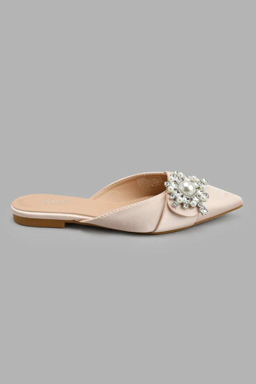 Pink Satin Mule With Pearl Trim