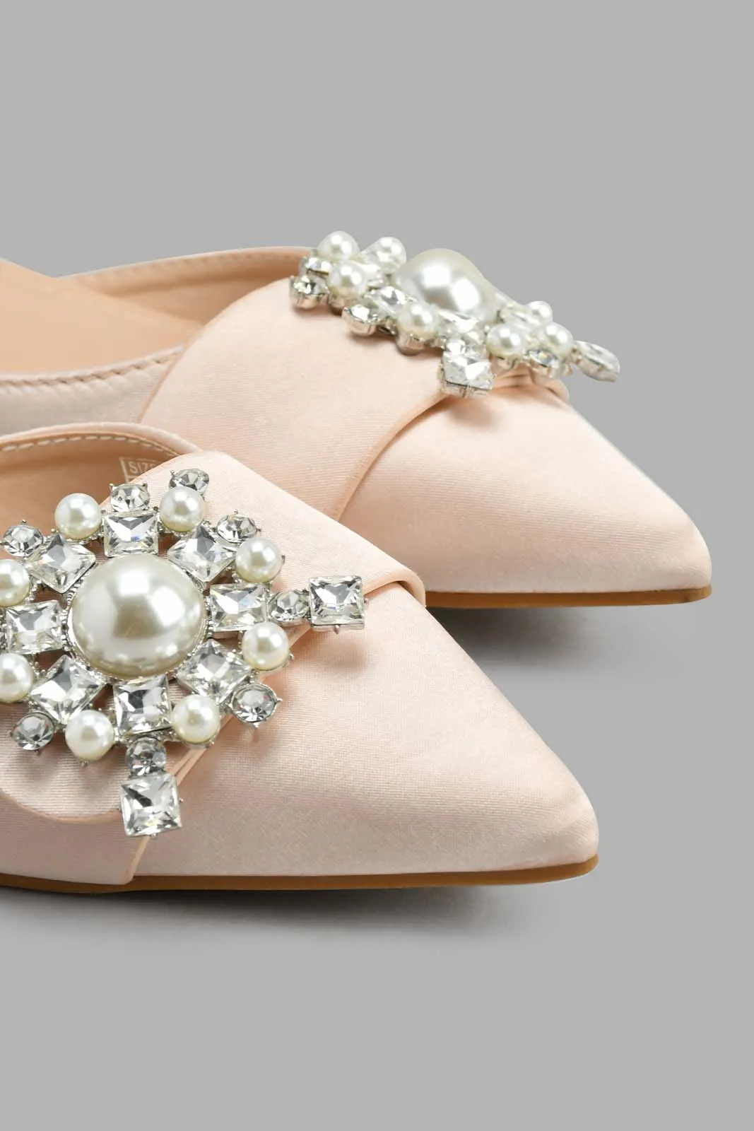 Pink Satin Mule With Pearl Trim