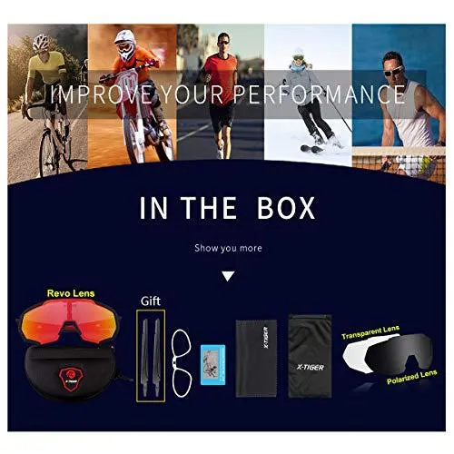 Polarized Cycling Sunglasses with 3 Interchangeable Lenses