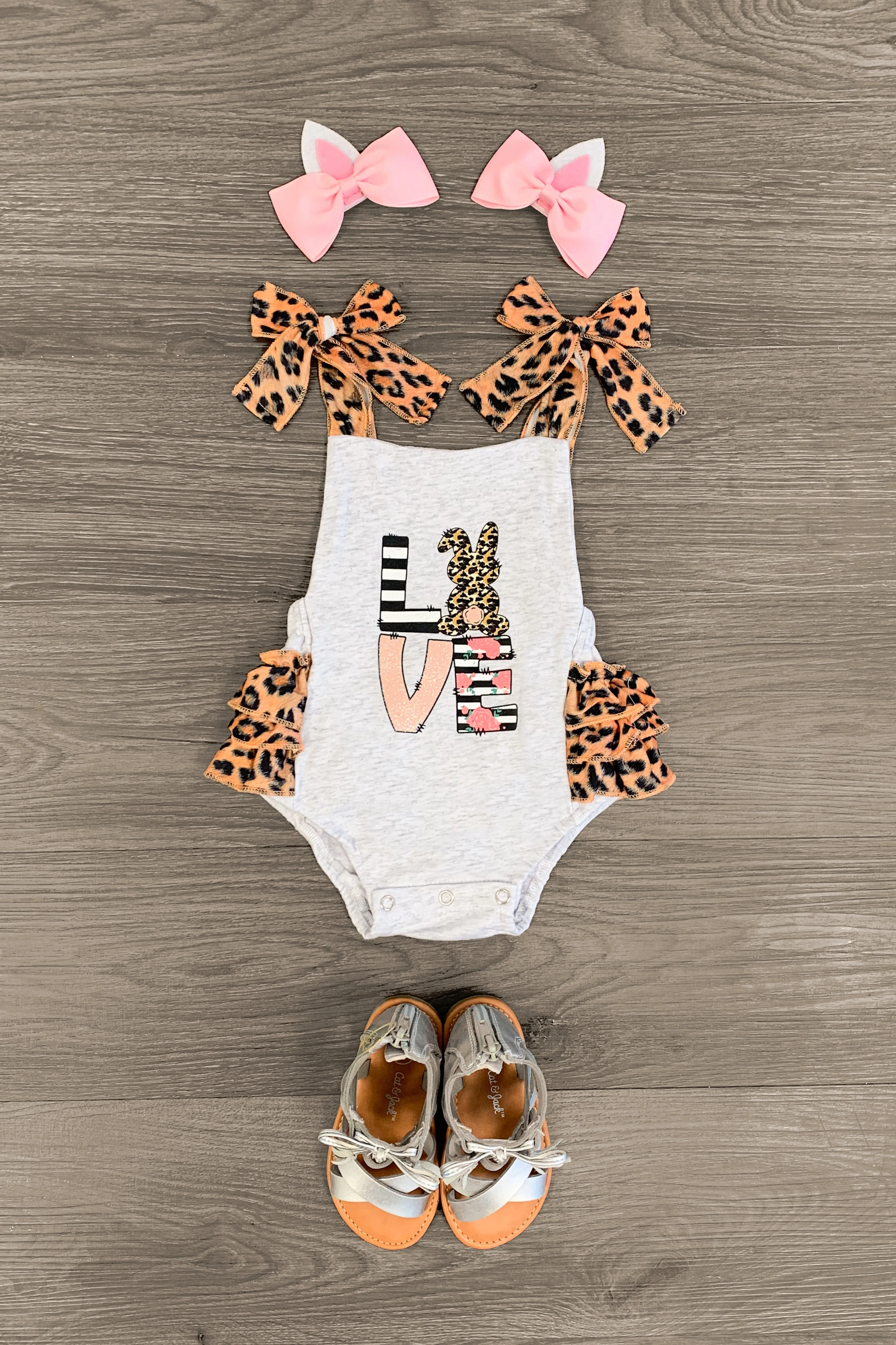 "Love" Cheetah Bunny Onesie