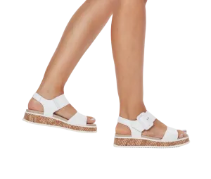 Rieker Evolution W0800-80 White Leather Low Wedge Sandals