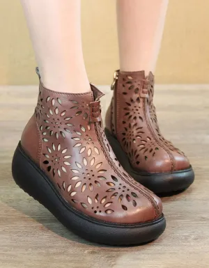 Round Head Retro Leather Summer Boots