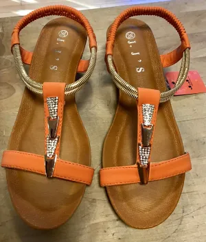 Sandals - Wedge w/ Silver Accent - Orange