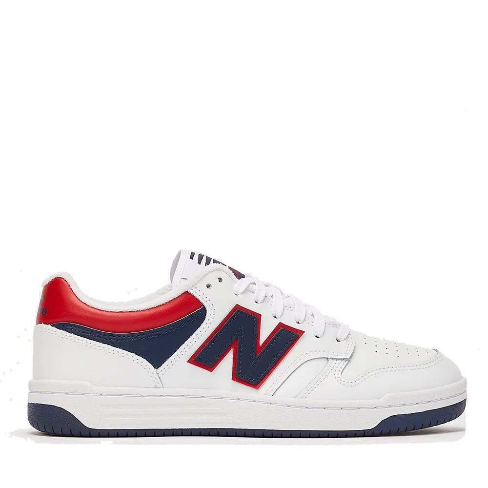 Scarpe Uomo NEW BALANCE Sneakers 480 in Pelle colore White Navy e Red