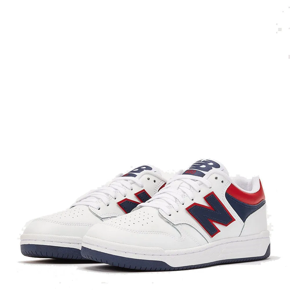 Scarpe Uomo NEW BALANCE Sneakers 480 in Pelle colore White Navy e Red